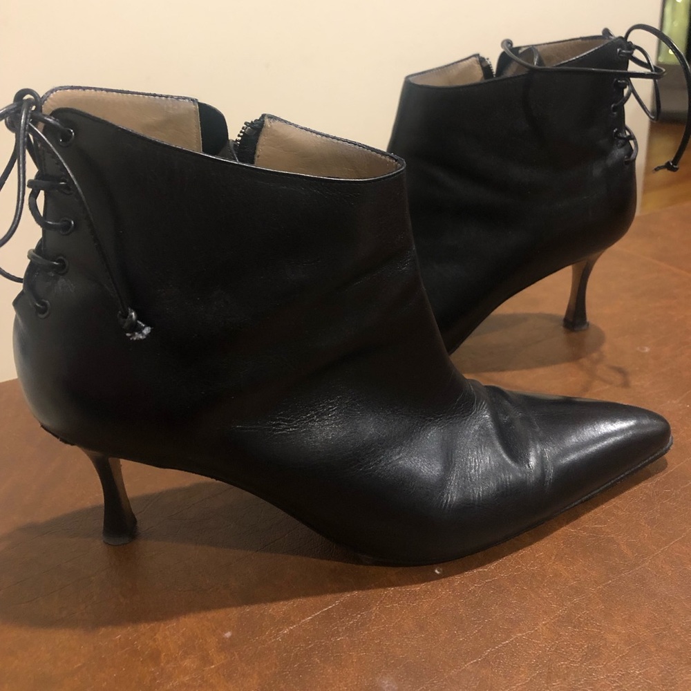 Manolo Blahnik black leather booties